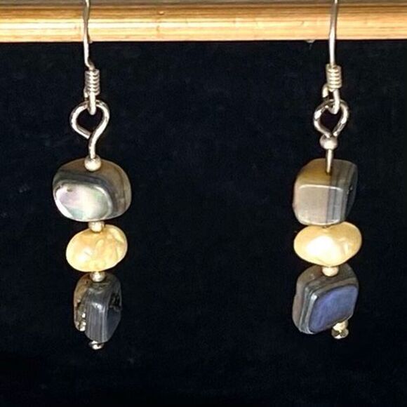 AJI Abalone, Pearl & Sterling Silver 1 1/2” Dangles - Picture 1 of 5